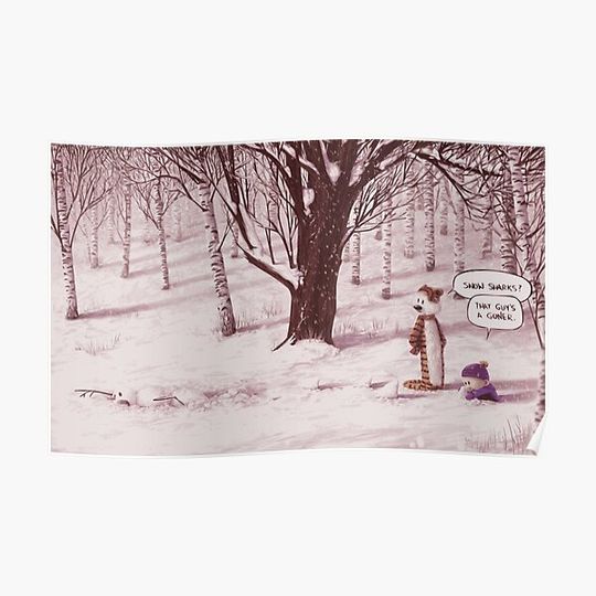 Discover Calvin and Hobbes Funny Comic - Realistic Characters Premium Matte Vertical Poster