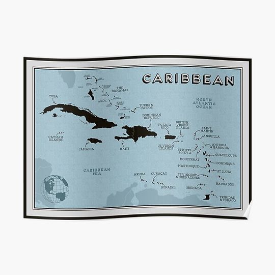 Discover Map of the Caribbean islands Premium Matte Vertical Poster