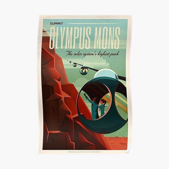 Discover OLYMPUS MONS SUMMIT MARS The Solar System's Highest Peak Vintage Travel Poster Style Premium Matte Vertical Poster