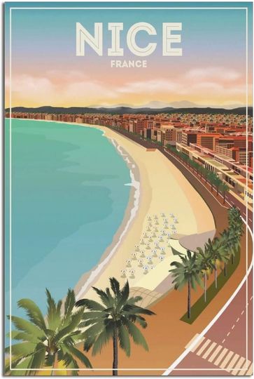 Discover Nice City Beach France Voyage Vintage Poster