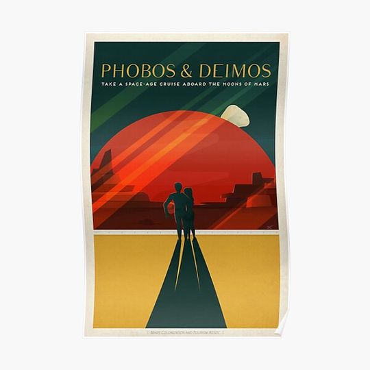 Discover Mars tourism poster for Phobos and Deimos Premium Matte Vertical Poster