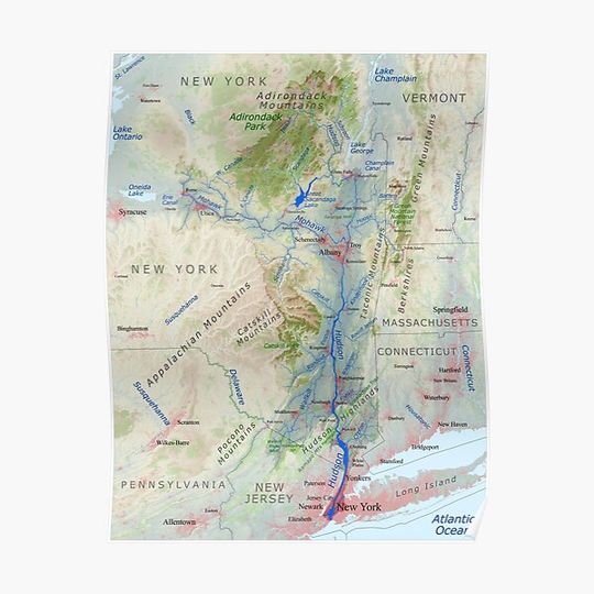 Discover Hudson River Watershed Map - Labeled Premium Matte Vertical Poster