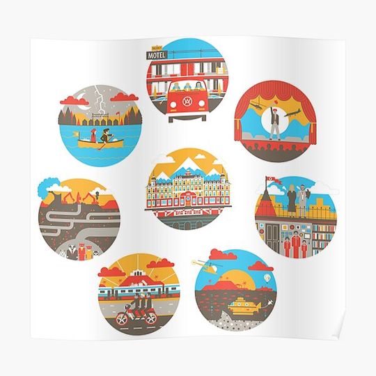 Discover Wes Anderson Films Icon Illustrations Premium Matte Vertical Poster