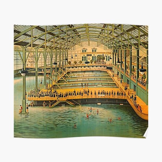 Discover Sutro Baths Seal Rock Victorian San Francisco Bay Public Bath House Pool Vintage Swimsuits circa 1885 Premium Matte Vertical Poster