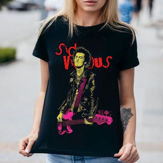 Discover Sid Vicious T Shirt, Punk Rock Shirt, Sid Vicious With Guitar Gift For Fans