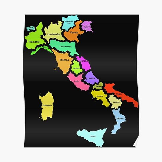 Discover Italy regions map and names Premium Matte Vertical Poster