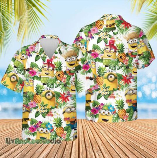 Discover Tropical Fruits Minions Summer Vacation Hawaiian Shirt/ Minion Hawaii All Over Print 3D Hawaiian Shirt/ Minion Beach Hawaii Shirt Plus Size