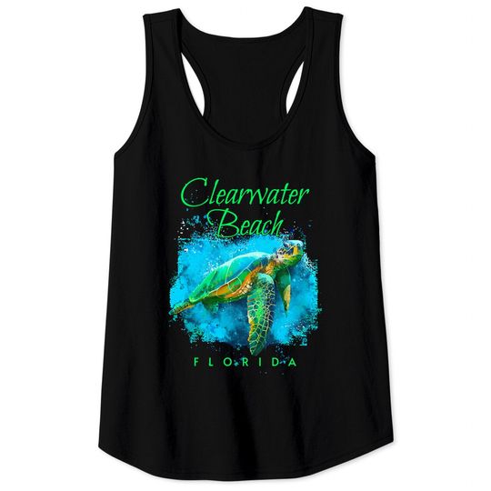 Discover Clearwater Beach Florida Watercolor Sea Turtle Tank Top