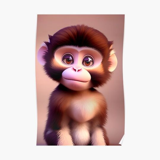 Discover Cute Baby Monkey Illustration for Kids Premium Matte Vertical Poster