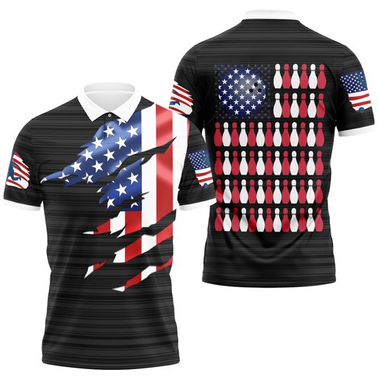 Discover Bowling Polo Shirt, Bowling American Flag Polo Shirt