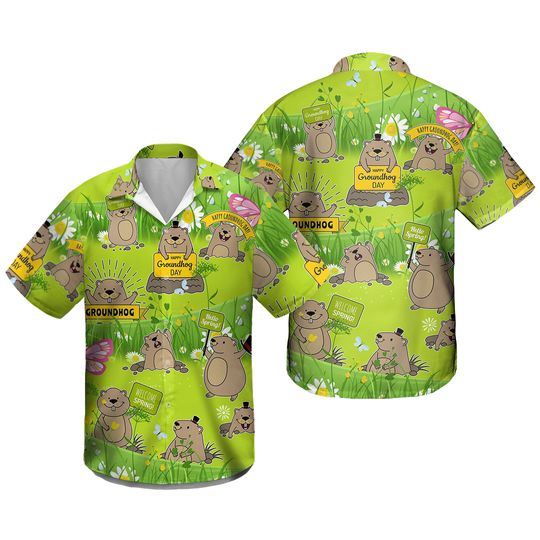 Discover Groundhog Day Happy Spring With Flowers Hawaiian Shirt