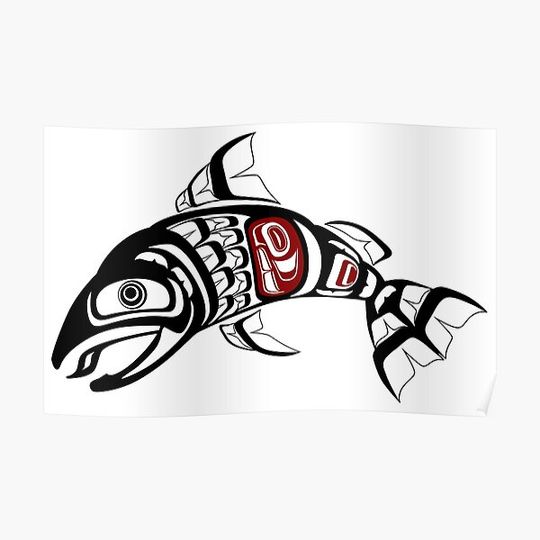 Discover Pacific Northwest Coast Salmon design fish native american Hiada Poster