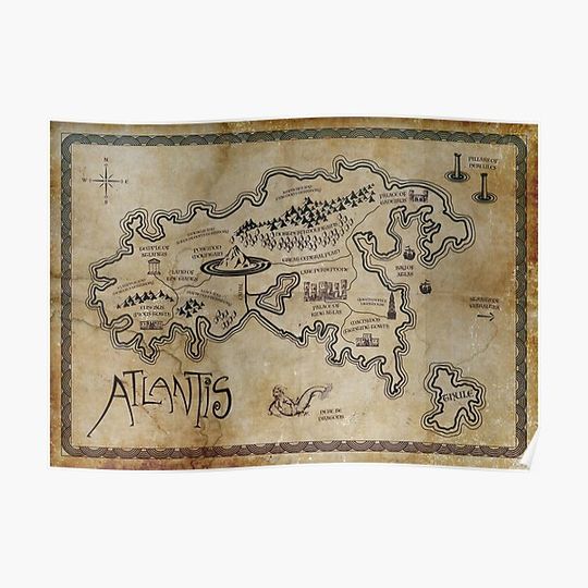 Discover Map of Atlantis Premium Matte Vertical Poster