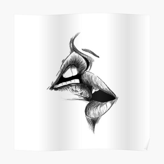 Discover Lesbian Kisses | Women Kisses Drawing Art Premium Matte Vertical Poster
