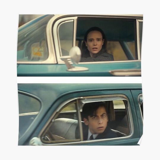 Discover Vanya and Five Drive Past Each Other Umbrella Academy Meme Template Premium Matte Vertical Poster
