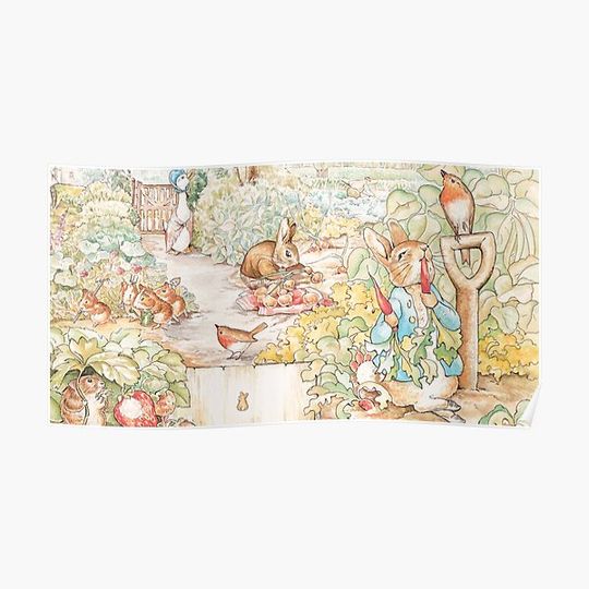 Discover The World Of Beatrix Potter large vintage illustration Premium Matte Vertical Poster