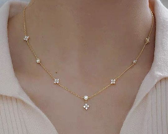 Discover Lucky Four Leaf Clover Necklace，18K Gold CZ Diamond Necklace