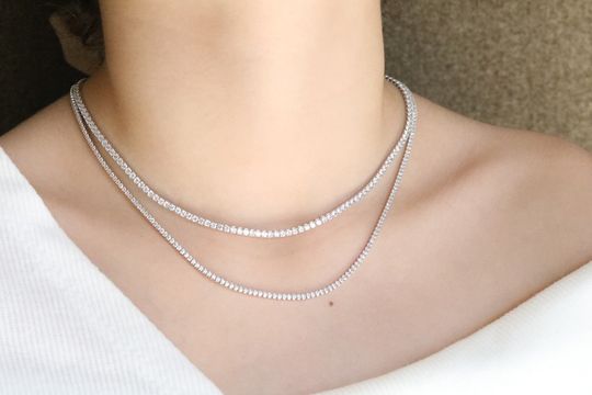 Discover 925 Sterling Silver Tennis Necklace - 2mm Round Cubic Zirconia Necklace