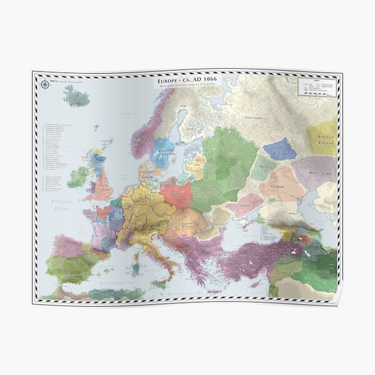 Discover Europe (Detailed) - AD 1066 Premium Matte Vertical Poster