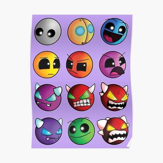 Discover geometry dash difficulty demon faces Premium Matte Vertical Poster