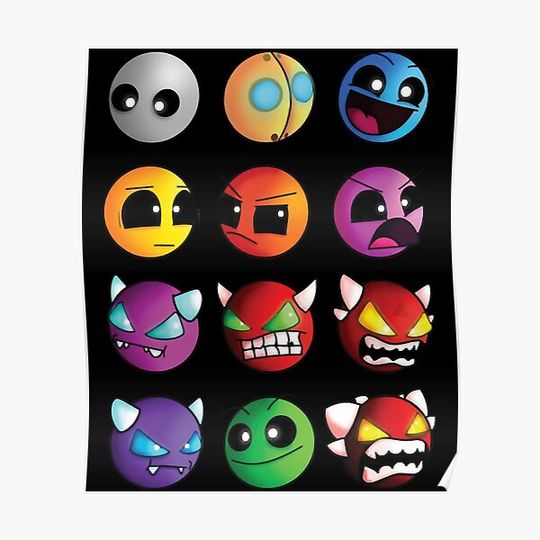 Discover geometry dash difficulty demon faces Premium Matte Vertical Poster