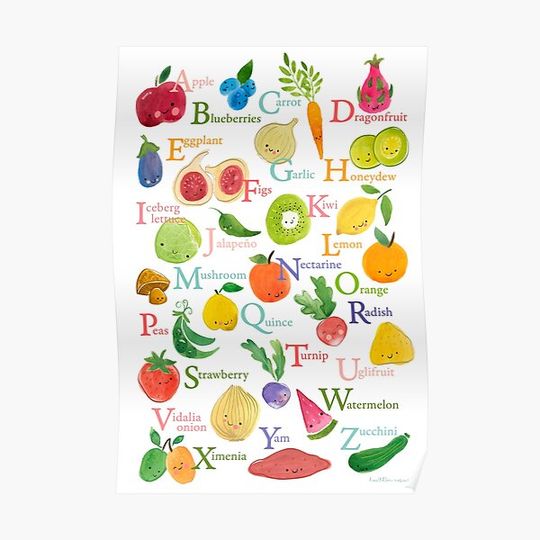 Discover Fruit and Veggie Alphabet Premium Matte Vertical Poster