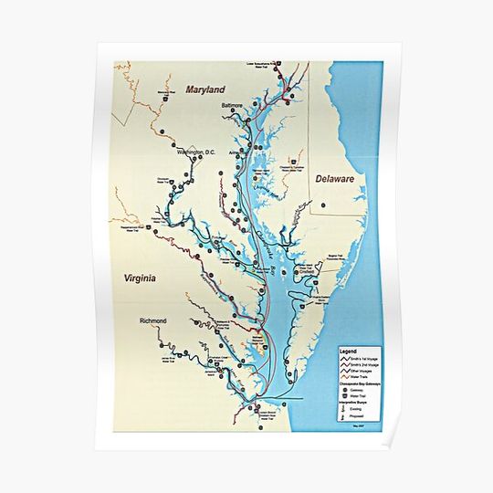 Discover Captain John Smith Chesapeake National Historic Trail Map (2007) Virginia & Maryland Bay Exploration Premium Matte Vertical Poster