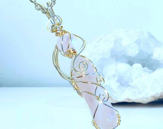 Discover Rose Quartz Wire Wrapped Crystal Necklace,Natural Love Healing Necklace