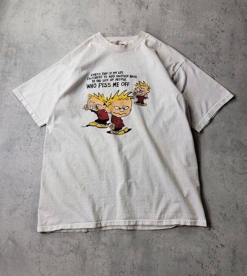 Discover Vintage 1990s Calvin and Hobbes Piss Me Off Fruit Of The Loom T-shirt