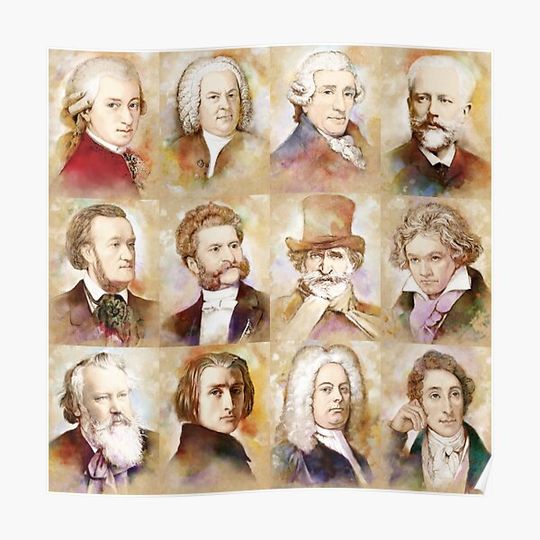 Discover Composers: Mozart, Bach, Beethoven and more Premium Matte Vertical Poster