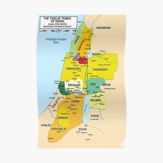 Discover Map of the Twelve Tribes of Israel - Historical Poster