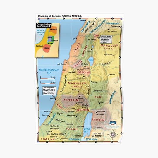 Discover Map of Division of Canaan Twelve Tribal Lands Conquest Premium Matte Vertical Poster