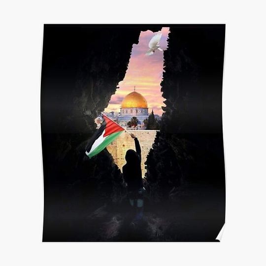 Discover Palestinian Map Boy Hold Palestine Flag Jerusalem Peace Premium Matte Vertical Poster