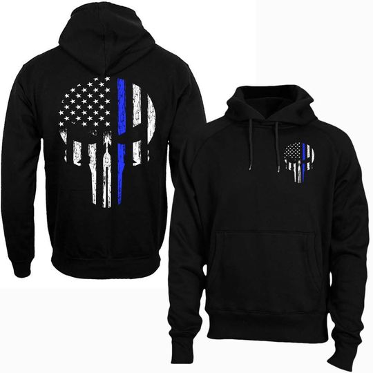 Discover Thin Blue Line Police Skull Hoodie