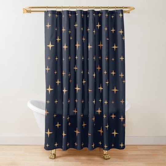 Discover Navy Blue & Gold Stars Shower Curtain