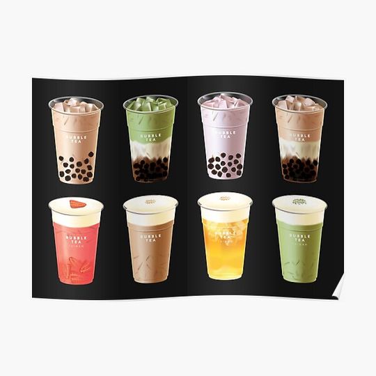 Discover Assorted Boba Milk Tea and Fruit Tea Set Premium Matte Vertical Poster