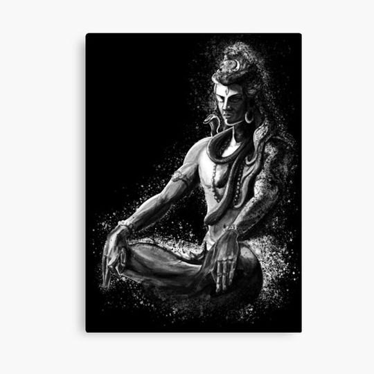Discover Majestic lord Shiva in Eternal meditation - Black and white Canvas