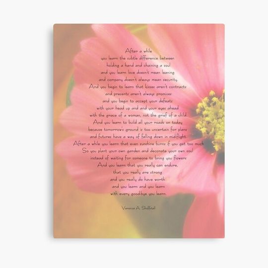 Discover After A While Poem with Flower Background Canvas
