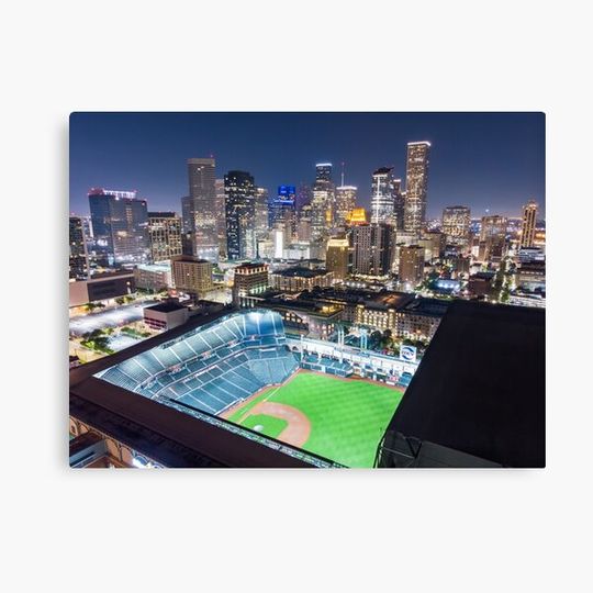 Discover Houston Skyline lit up at night with Minute Maid Park Canvas