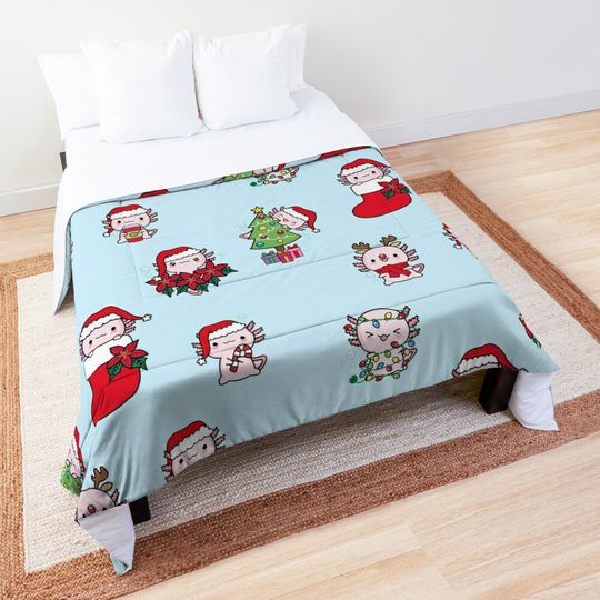 Discover Cute Axolotl, Christmas Set Comforter