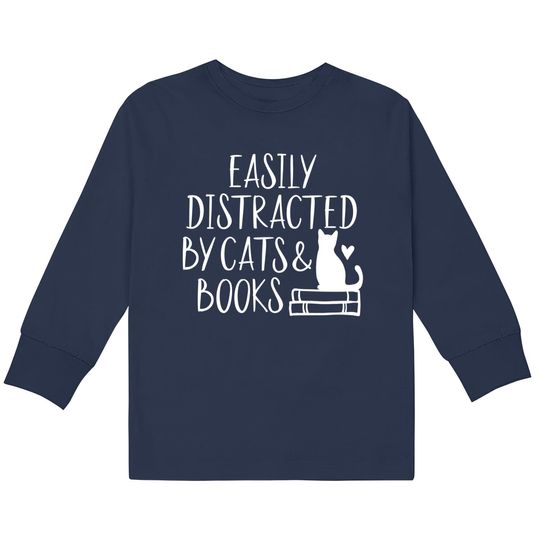 Discover Easily Distracted by Cats and Books Kids Long Sleeve T-Shirts