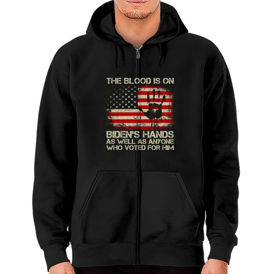 Discover American Flag Handprint Biden Blood On His Hands Pullover Zip Hoodies