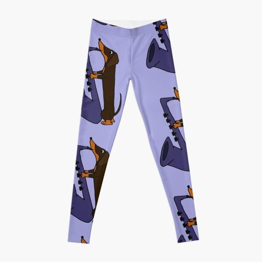 Discover Cool Funny Dachshund Dog Playing Blue Saxophone Leggings