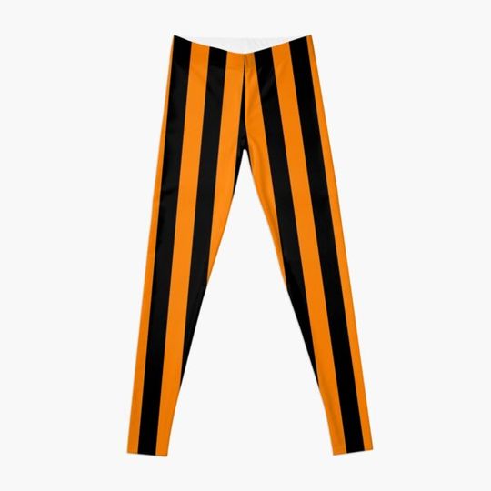 Discover Neon Orange and Black Vertical Stripes Leggings