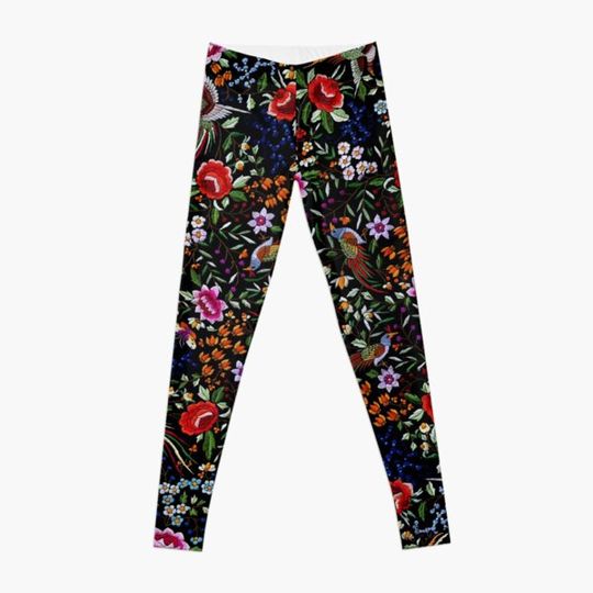 Discover Spanish flamenco manton shawl motif, based on embroidered silk Mantón de Manila Leggings