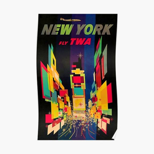 Discover VINTAGE 1958 FLY TWA TO NEW YORK TRAVEL ADVERTISEMENT! Premium Matte Vertical Poster