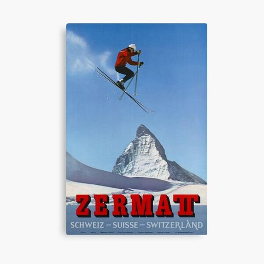 Discover Zermatt Switzerland Vintage Travel Poster | Swiss Tourism Art  | Switzerland Vintage Art Deco Posters For Room Canvas