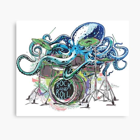 Discover Drummer Octopus playing the drums Rock and Roll Style Canvas