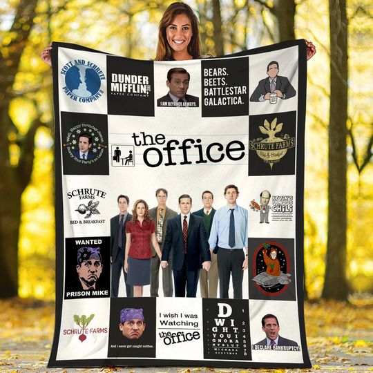 Discover The Office Fleece Blanket, The Office Characters Blanket, Dunder Mifflin Schrute Farms