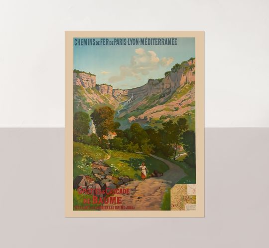 Discover France vintage poster, Large wall art, France travel poster.